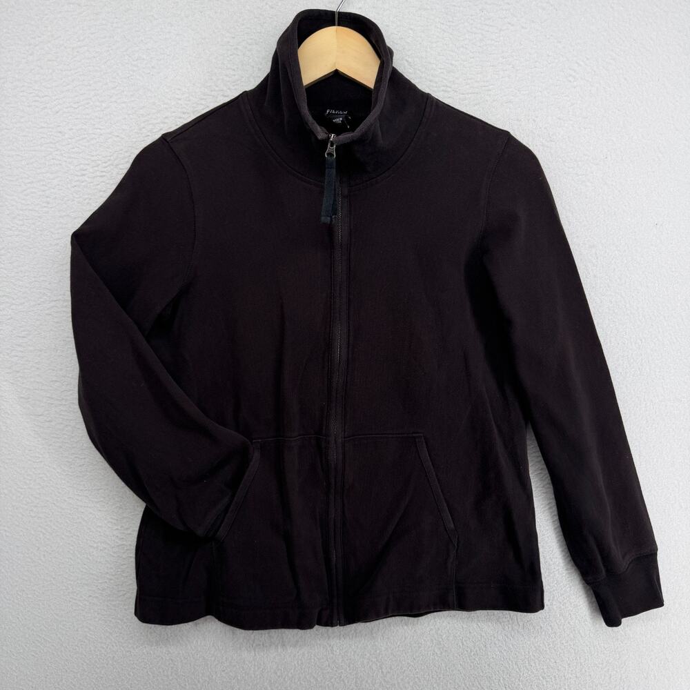 EILEEN FISHER Jacket XS Heavy Brushed Jersey Cotton Turtleneck Full Zip Black